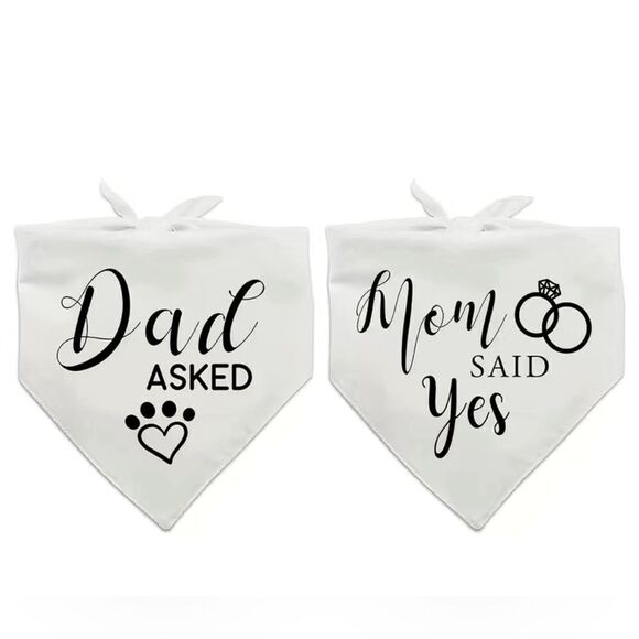WEDDING OR ENGAGEMENT Dog Bandanas. Set of 2. OS. Black + White. Brand New! - Picture 1 of 5